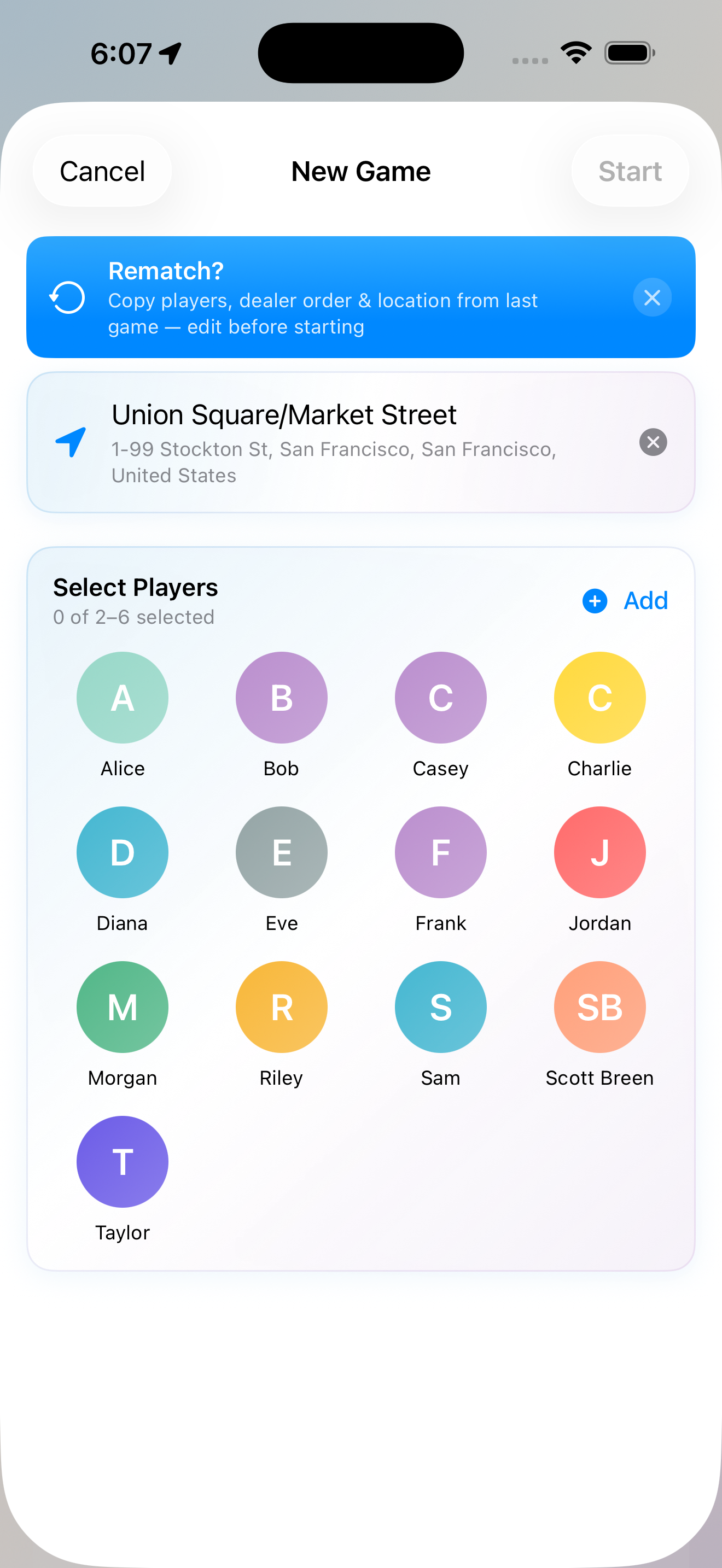 Start game screen with rematch banner